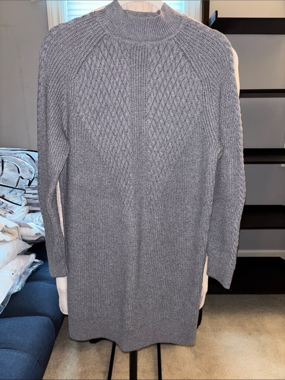 Banana Republic Gray Cable-Knit Midi Dress